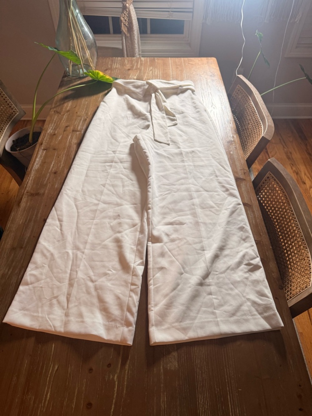 New York & Company Cream Tie-Waist Pants